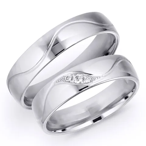 5 mm diamant vigselsringar i 14  karat vitguld 0,008 ct og 0,02 ct - set