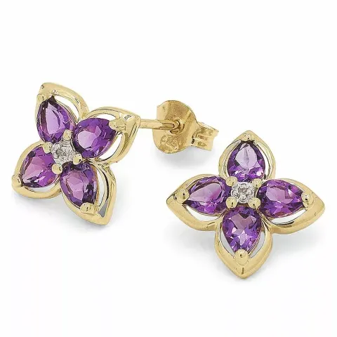 Blommor ametist örhängestift i 9 karat guld med ametister och diamanter 