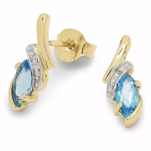 blå topas örhängen i 9 karat guld med rhodium med topas och diamant 