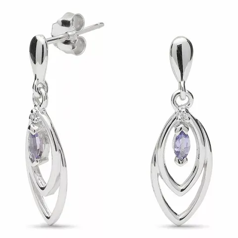 Ovala diamantörhängen i 9 karat vitguld med tanzanit och diamanter