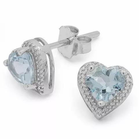 Hjärta blå akvamarin örhängestift i 9 karat vitguld med akvamariner och diamanter 