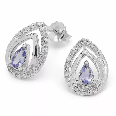 Stora tanzanit örhängen i 9 karat vitguld med tanzanit och diamanter 