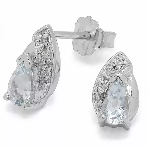 Små blå akvamarin örhängen i 9 karat vitguld med akvamariner och diamanter 