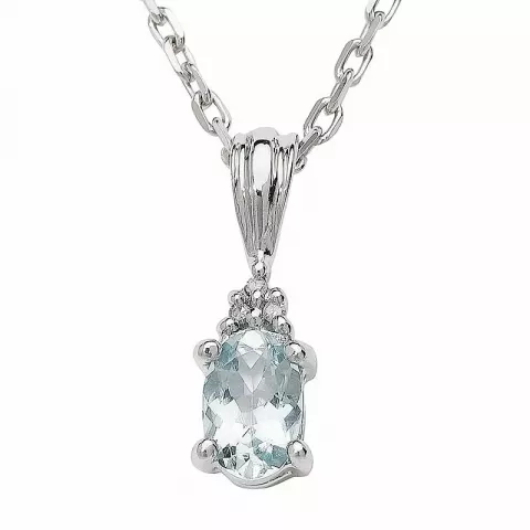 ovalt akvamarin diamantberlocker i 9 carat vitguld 0,009 ct
