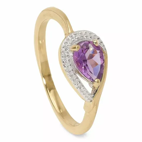 droppe lila ametist ring i 9 karat guld med rhodium 0,009 ct