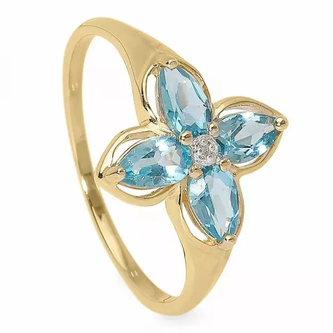blommor blå topas diamantring i 9 karat guld  0,005 ct