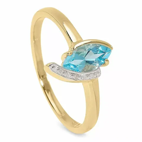 Enkel blå topas diamantring i 9 karat guld med rhodium 0,009 ct