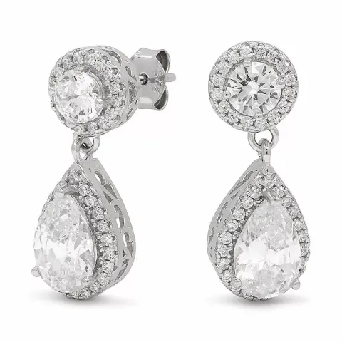 Stora droppe zirkon örhängen i silver