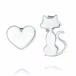 Hjärta katter örhängestift i silver