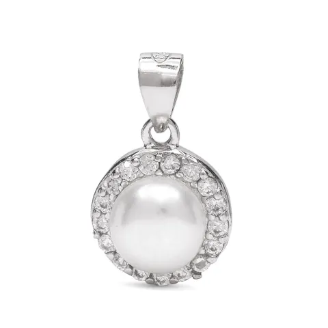 Stort runt pärla hängen i silver