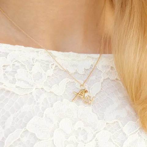 tro-hopp-kärlek halsband i förgyllt silver med hängen i 9 karat guld - Amoré