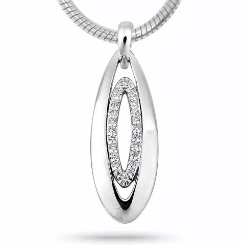 Långt ovalt silver hängen i silver