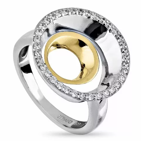 Elegant rund zirkon ring i silver med förgyllt silver