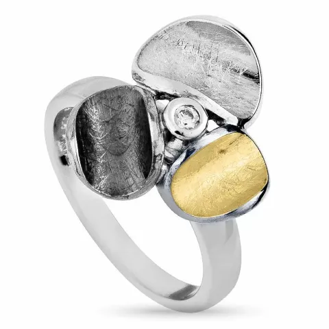 blommor zirkon ring i silver med förgyllt silver