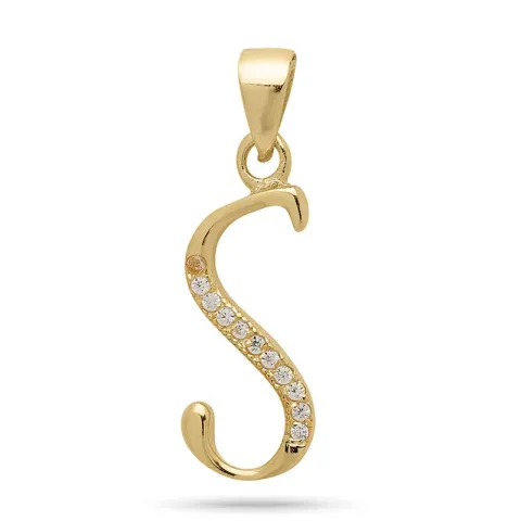bokstav s zirkon hängen i förgyllt silver