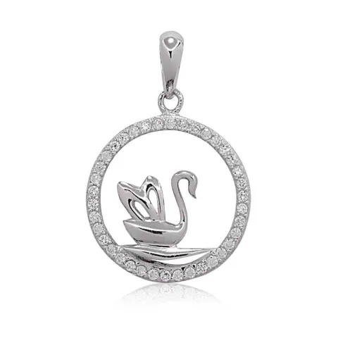 Runt svan zirkon hängen i silver