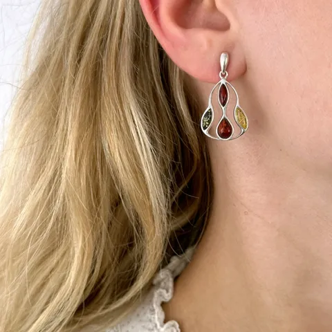 billiga abstrakt bärnsten örhängestift i silver