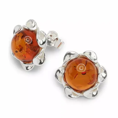 Stora runda bärnsten örhängestift i silver