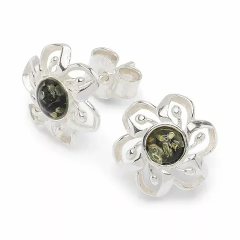 blommor bärnsten örhängestift i silver