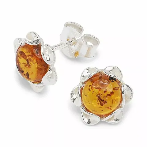 Billiga runda bärnsten örhängestift i silver