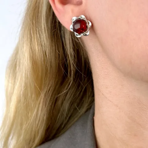 Billiga runda bärnsten örhängestift i silver