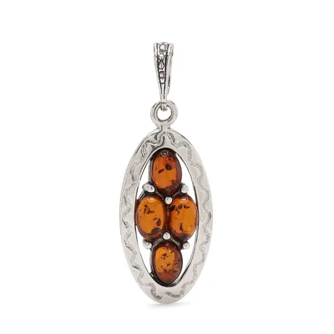 ovalt bärnsten hängen i silver