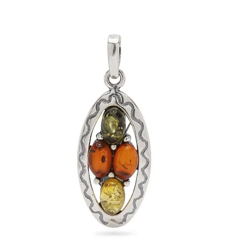 ovalt bärnsten hängen i silver