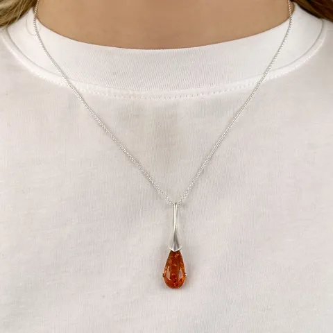 Långt droppe bärnsten hängen i silver