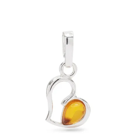 hjärta bärnsten hängen i silver