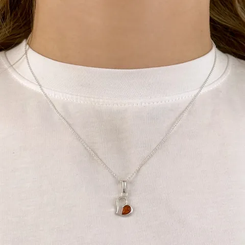 hjärta bärnsten hängen i silver