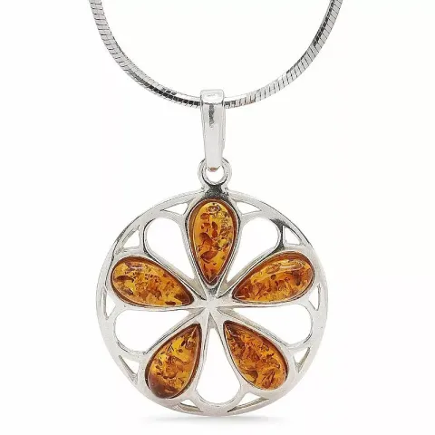 Runt droppe bärnsten hängen i silver