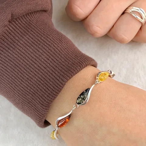 droppe bärnsten armband i silver med hängen i silver