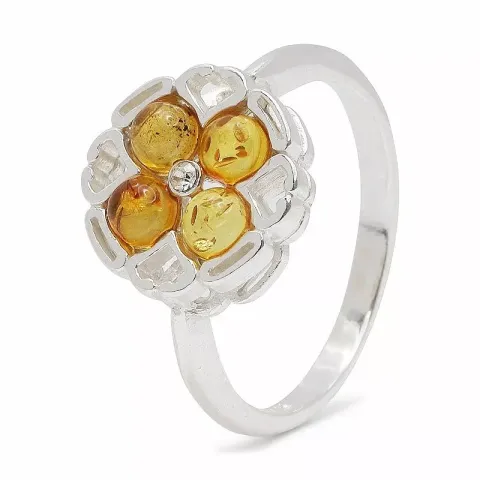 Rund hjärta bärnsten ring i silver