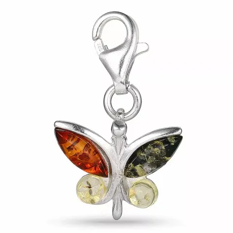 fjärilar multifärgat bärnsten hängen i silver