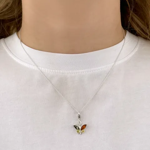 fjärilar multifärgat bärnsten hängen i silver