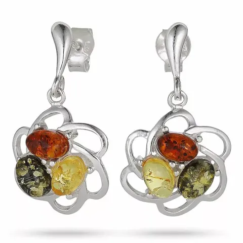 blommor multifärgade bärnsten örhängestift i silver