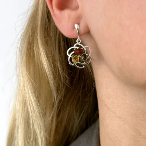 blommor multifärgade bärnsten örhängestift i silver