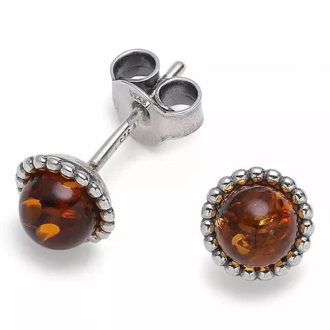 runda bärnsten örhängestift i silver