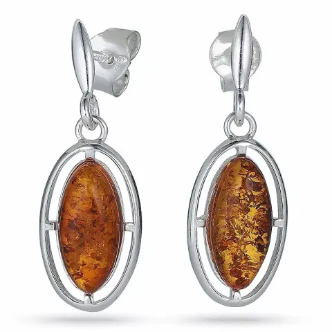 ovala bärnsten örhängestift i silver