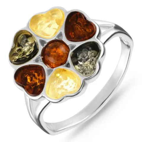 blommor bärnsten ring i silver