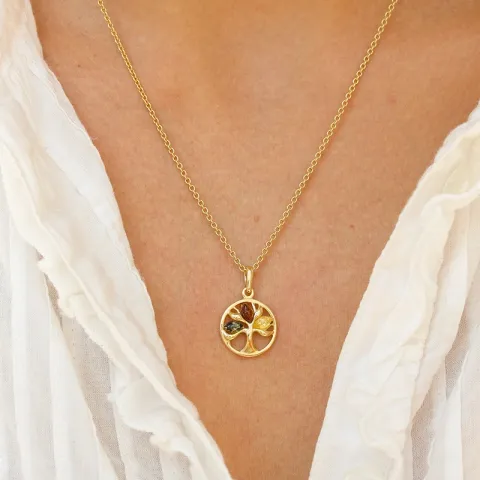 livets träd multifärgat bärnsten hängen i förgyllt silver