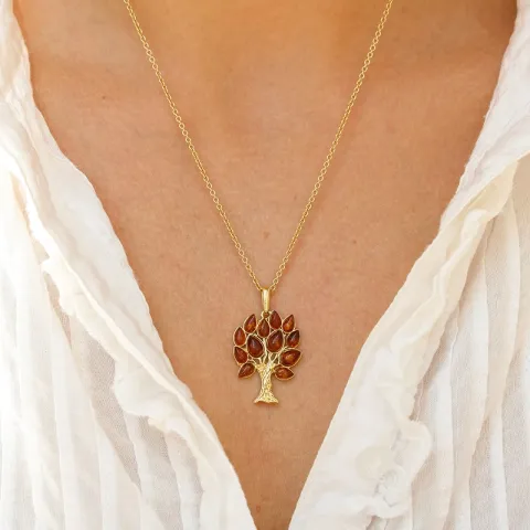 livets träd bärnsten hängen i förgyllt silver