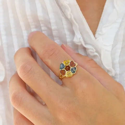 blommor multifärgat bärnsten ring i förgyllt silver