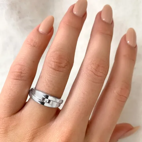 Bred zirkon silverring i silver