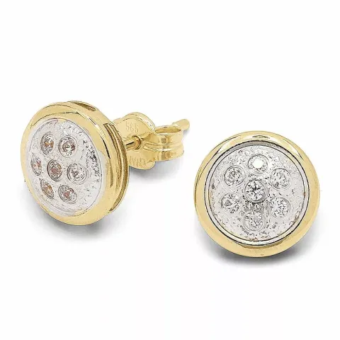 runda örhängen i 14 karat guld med rhodium med zirkon