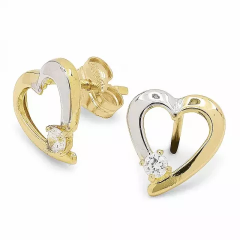 Vackra hjärta örhängen pärlor i 14 karat guld med zirkoner