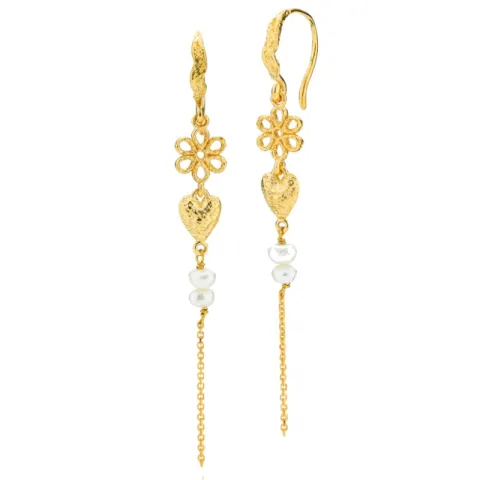 Sistie Alma blomma pärla kedja örhängen i förgyllt silver