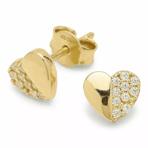 hjärta zirkon örhängestift i förgyllt silver