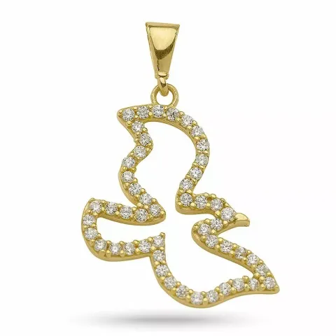 Fågel zirkon hängen i förgyllt silver