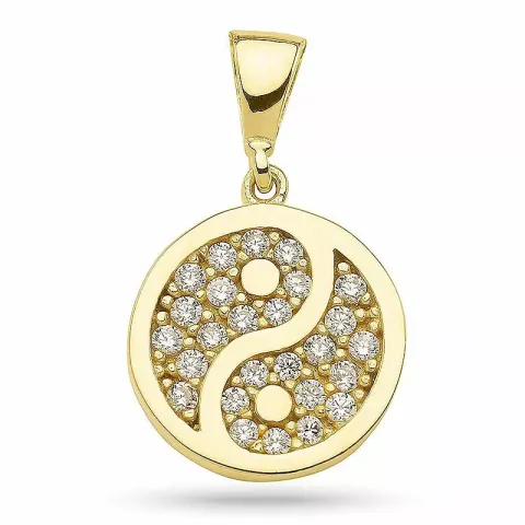 Runt yin och yang zirkon hängen i förgyllt silver